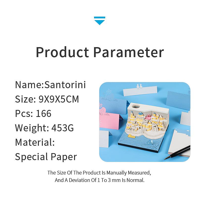 Santorini 3D Note Pad - Santorini Island Creative Art 3D Memo Pad - Omoshiroi Block - Post It Notes Birthday Gifts DIY Paper Craft With LED - Rajbharti Crafts