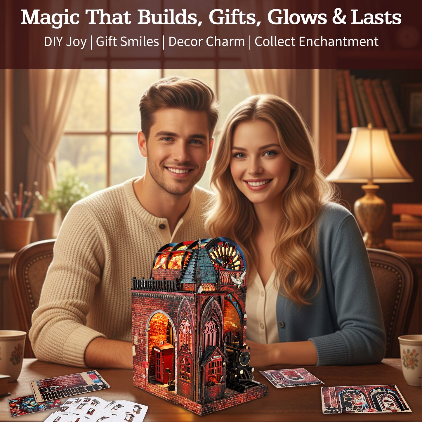 DIY Book Nook Kit Magic Platform Bookshelf Insert Midnight Departure Magic Station Miniature Diorama Scenery