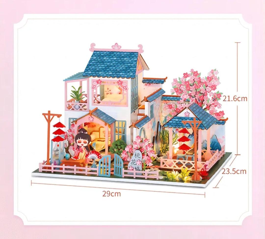 DIY Dollhouse Kit Sakura Temple Tree House Japanese Dollhouse With Moonlight & Lotus Pond Japanese Miniature Dollhouse Holiday Crafts - Rajbharti Crafts