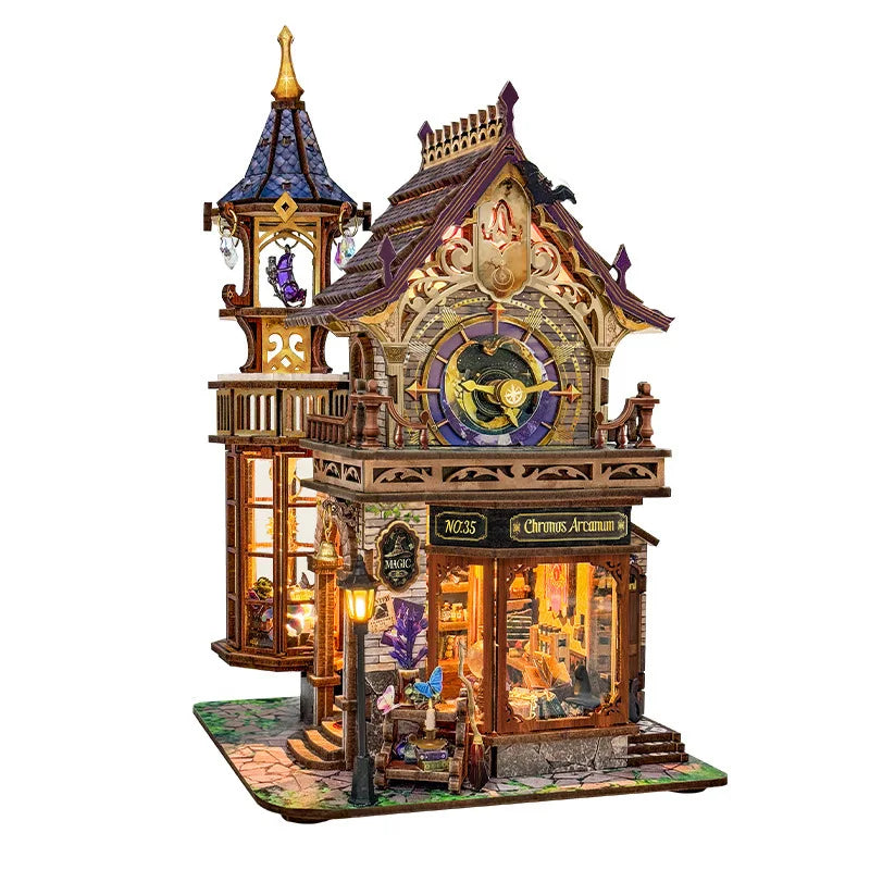 DIY Dollhouse Kit Time Magic Club Miniature House Clock Tower Casa 3D Wooden Puzzles Miniature Diorama Scenery Adult Crafts