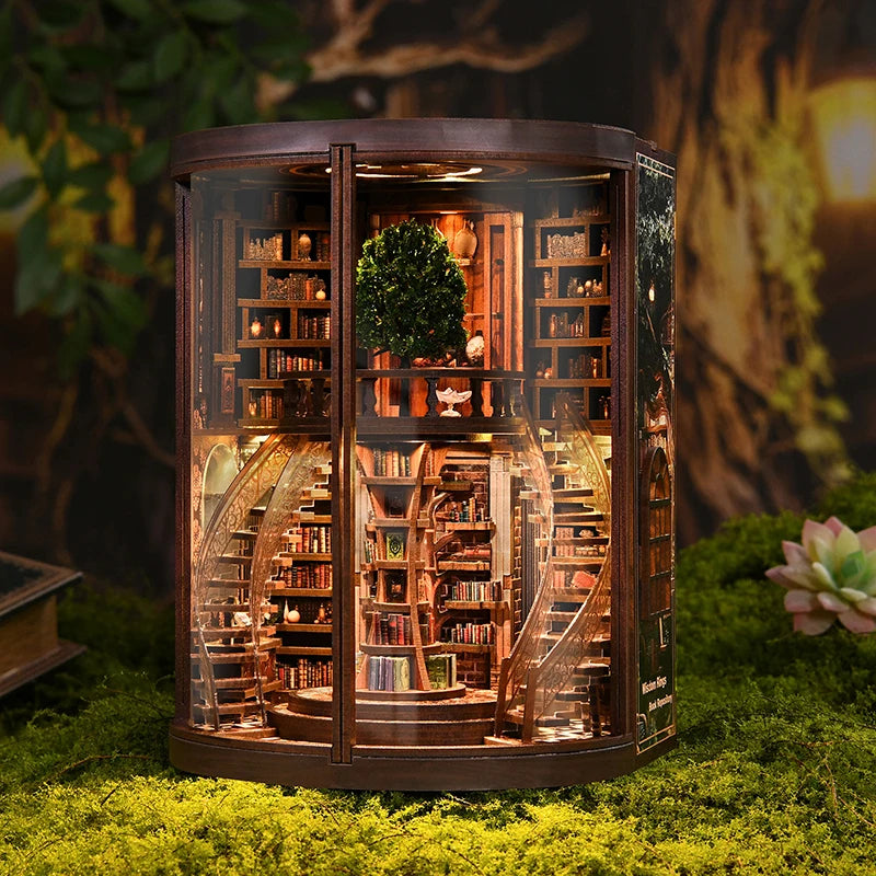 DIY Book Nook Kit Wisdom Ring Book Repository DIY Bookend Library Diorama Scenery Bookshelf Decor 3D Wooden Puzzles