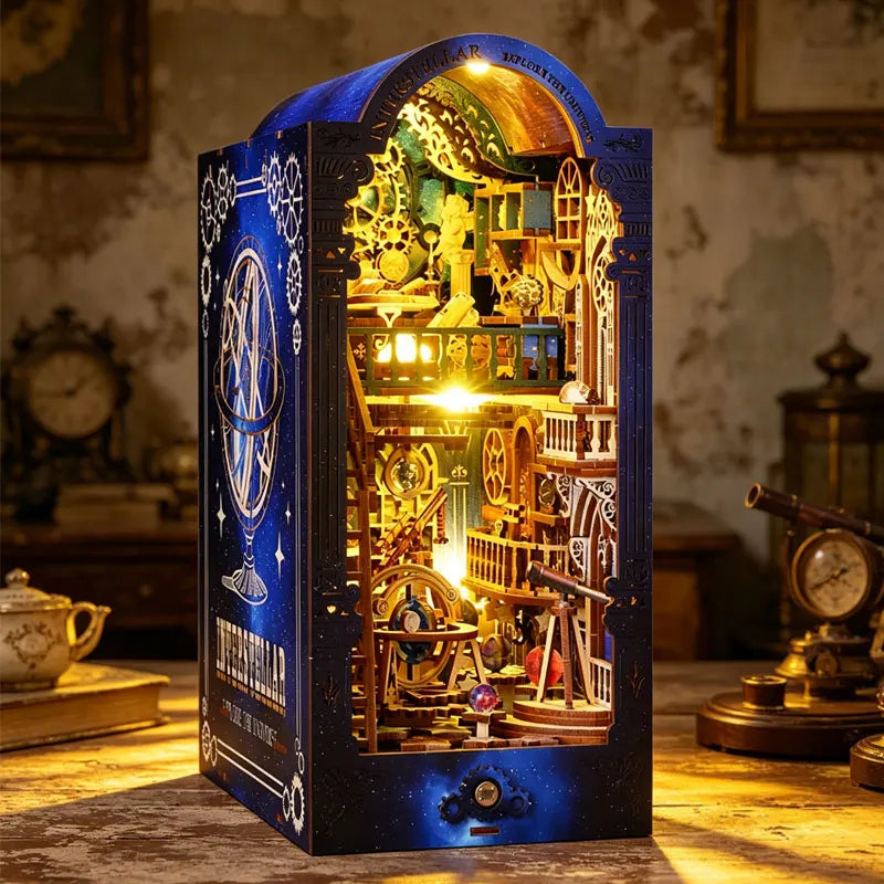 DIY Book Nook Kit Interstellar DIY Bookend Star Universe Diorama Scenery Bookshelf Decor 3D Wooden Puzzles
