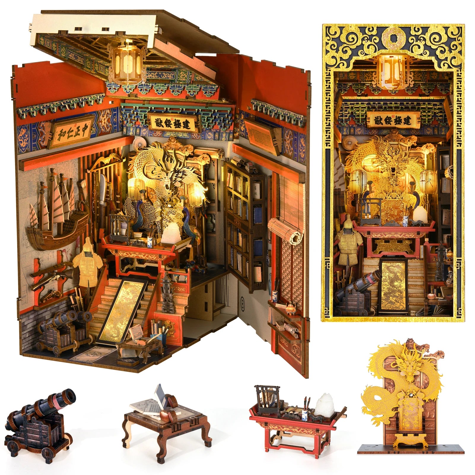DIY Book Nook Kit The Emperor's Study DIY Bookend Royal Mansion Diorama Scenery Bookshelf Decor 3D Wooden Puzzles