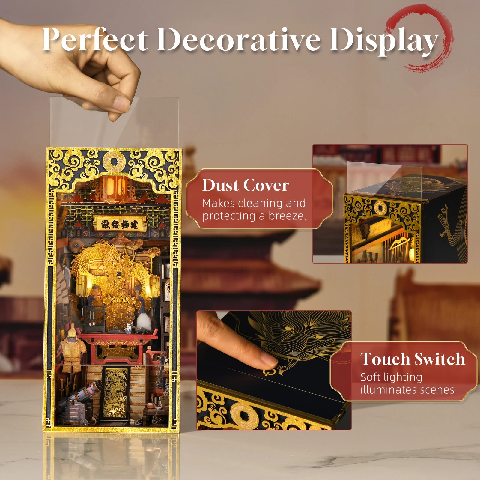 DIY Book Nook Kit The Emperor's Study DIY Bookend Royal Mansion Diorama Scenery Bookshelf Decor 3D Wooden Puzzles