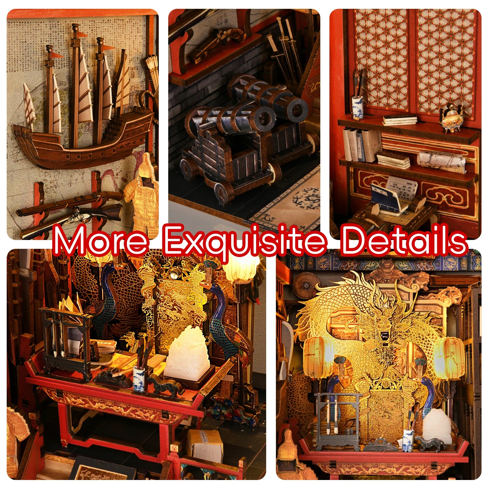 DIY Book Nook Kit The Emperor's Study DIY Bookend Royal Mansion Diorama Scenery Bookshelf Decor 3D Wooden Puzzles