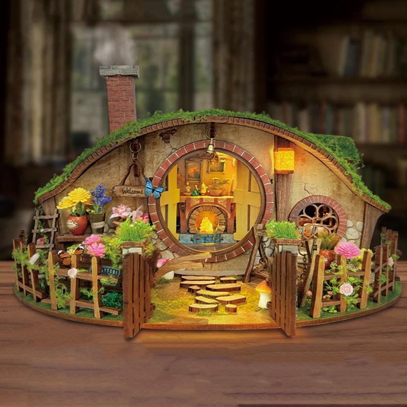 DIY Dollhouse Kit Hobbit House Miniature Dwarf Castle Casa 3D Wooden Puzzles Miniature Diorama Scenery Adult Crafts