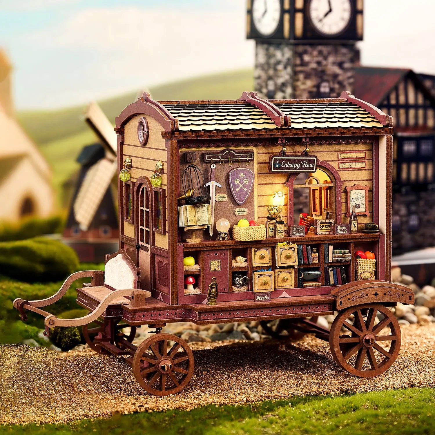 DIY Dollhouse Kit Entropy's Flow Miniature House Casa 3D Wooden Puzzles Carriage Cart Caravan Diorama Scenery Adult Crafts