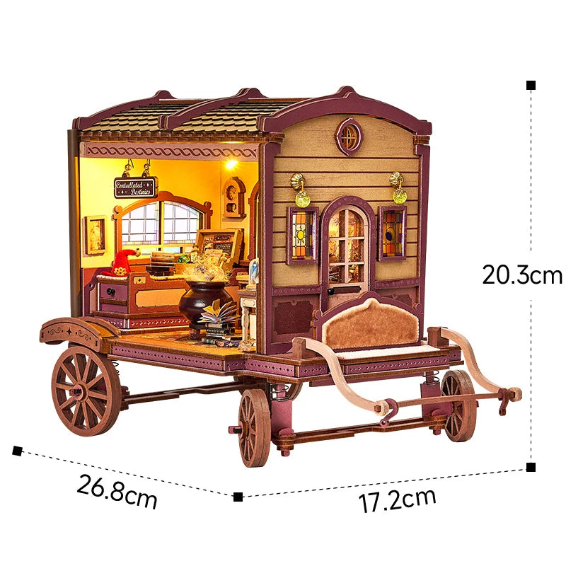 DIY Dollhouse Kit Entropy's Flow Miniature House Casa 3D Wooden Puzzles Carriage Cart Caravan Diorama Scenery Adult Crafts