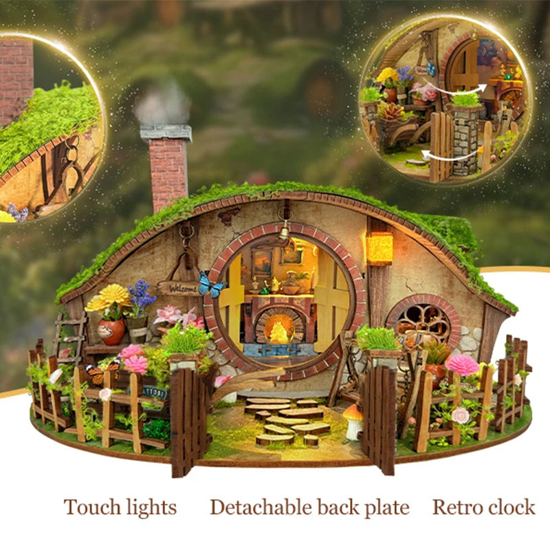 DIY Dollhouse Kit Hobbit House Miniature Dwarf Castle Casa 3D Wooden Puzzles Miniature Diorama Scenery Adult Crafts