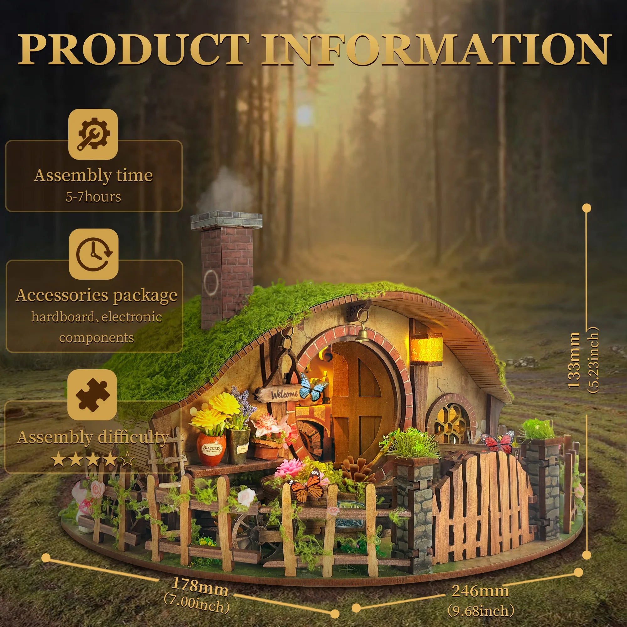 DIY Dollhouse Kit Hobbit House Miniature Dwarf Castle Casa 3D Wooden Puzzles Miniature Diorama Scenery Adult Crafts