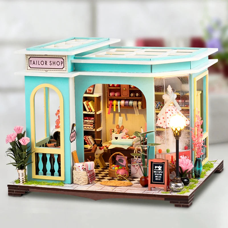 DIY Dollhouse Kit Tailor Shop Miniature House 3D Wooden Puzzles Alter Store Clothing Shop