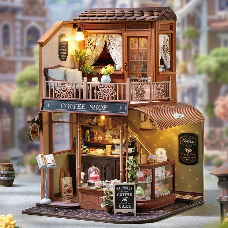 DIY Dollhouse Kit Coffee Shop Casa Miniature House Garden Music House 3D Wooden Puzzles Diorama Scenery Craft Kits