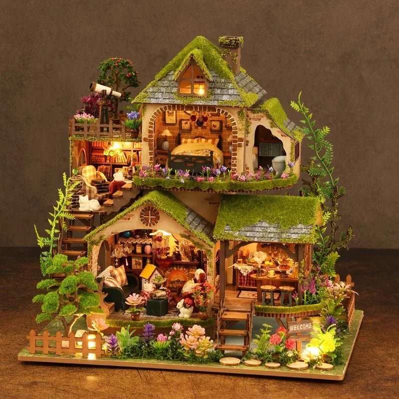 DIY Dollhouse Kit Forest Adventure Miniature House Casa 3D Wooden Puzzles Diorama Scenery
