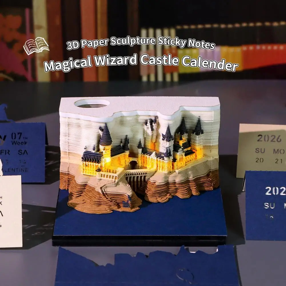 3D Note Pad Wizard Magic Castle Desktop Calendar Sticky Notes Creative Crafts Souvenirs Paper Carvings Memo Pad New Year Gifts Office Ornament