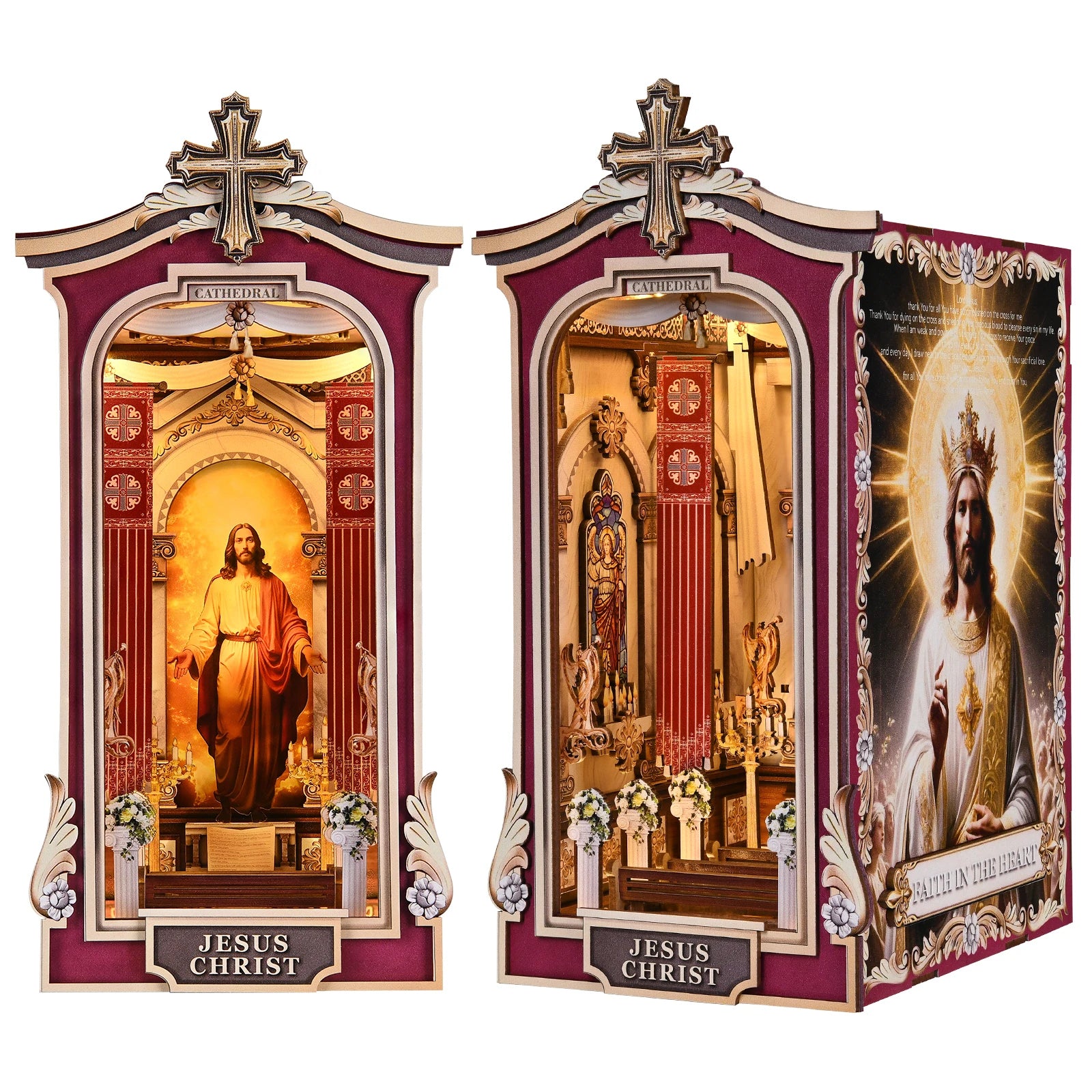 DIY Book Nook Kit Jesus Christ DIY Bookend Cathedral Diorama Scenery Church Prayer Room Bookshelf Decor