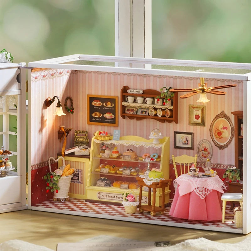 DIY Dollhouse Kit Sweet Berries Time Miniature Cake Shop 3D Wooden Puzzles Dessert Shop Diorama Scenery Casa Bakery