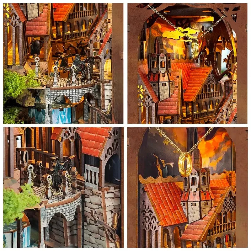 DIY Book Nook Kit Magic Ring Bookshelf Insert LOTR Booknook Diorama Scenery