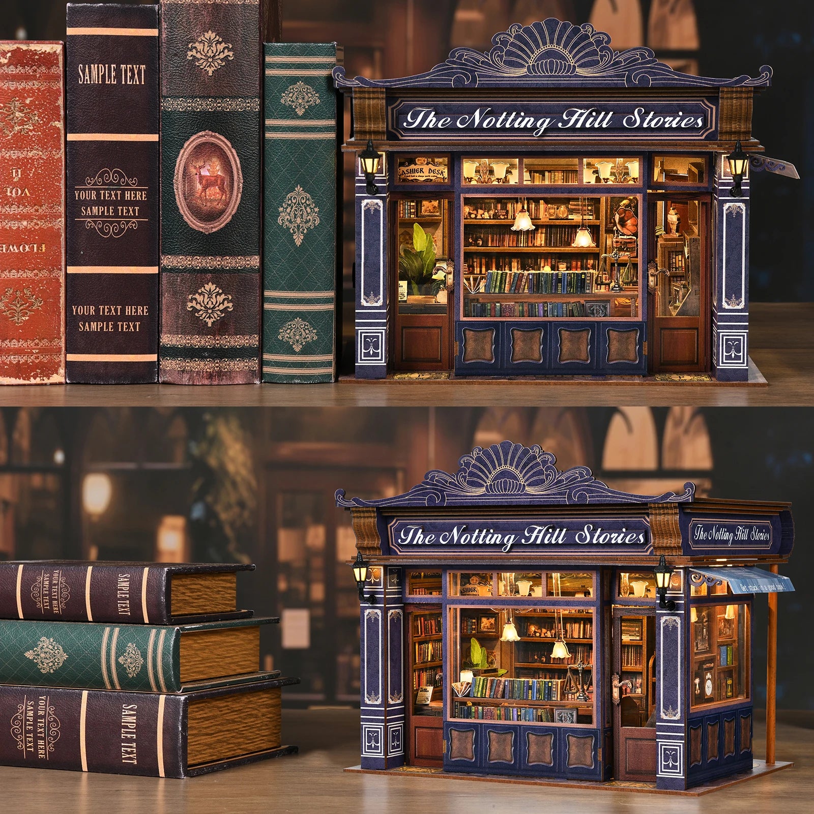 DIY Dollhouse Kit Notting Hill Bookstore Miniature Casa Dollhouse 3D Wooden Puzzles Library Diorama Scenery