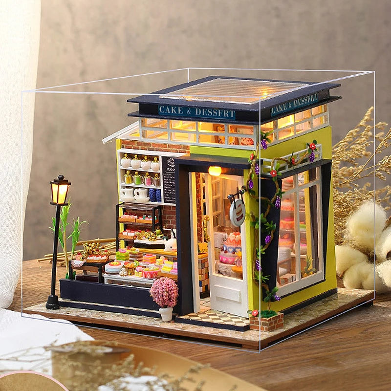 DIY Dollhouse Kit Cake & Desserts Miniature Casa Dollhouse 3D Wooden Puzzles Bakery Diorama Scenery