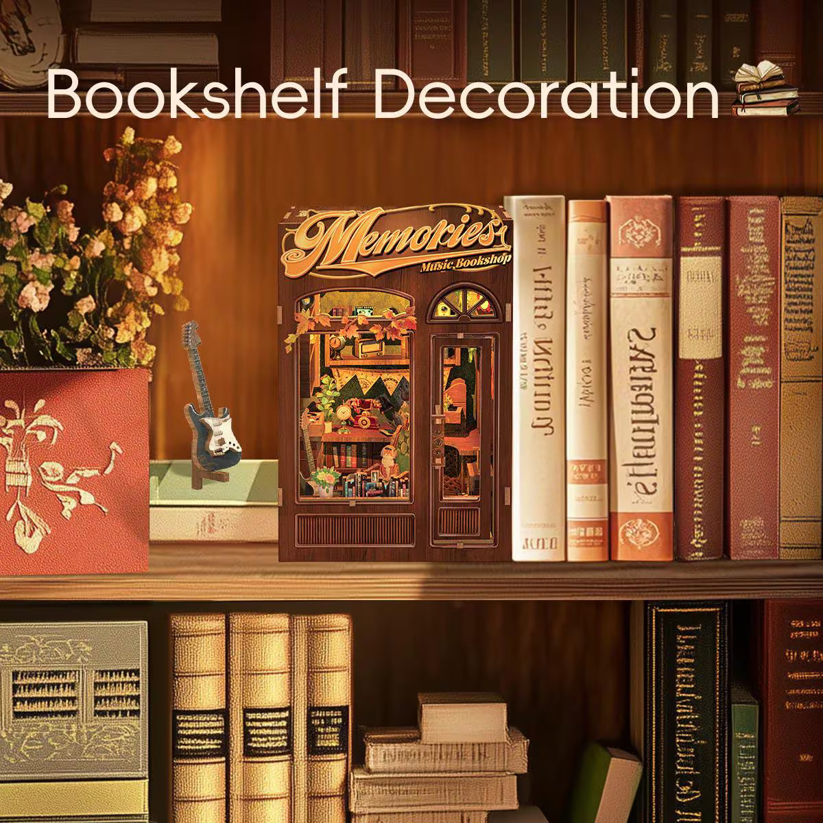 DIY Book Nook Kit Miniature Memories Music Shop DIY Bookend Diorama Scenery Music Studio Bookshelf Decor