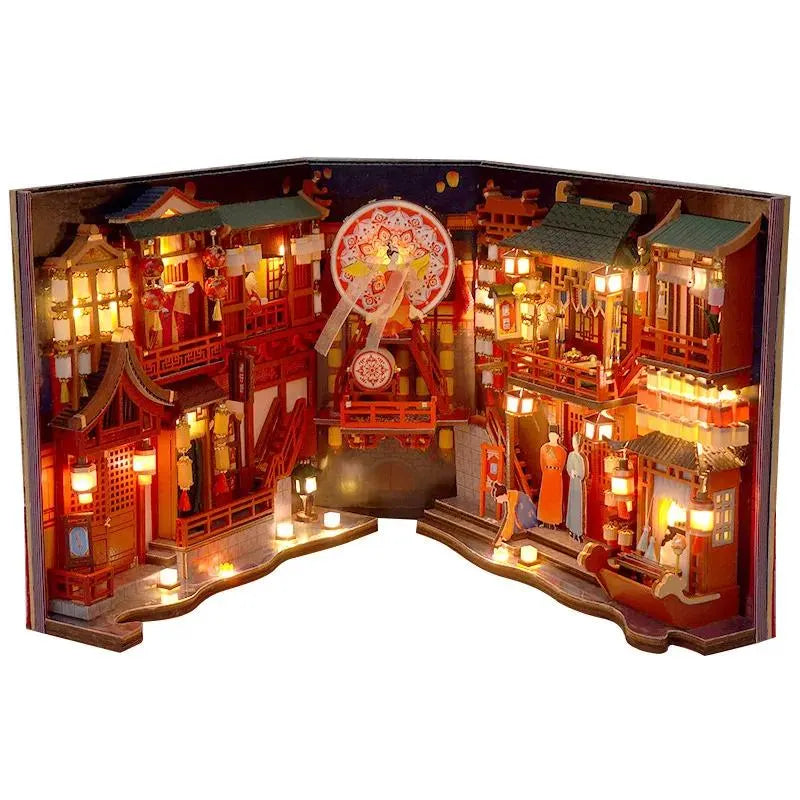 DIY Book Nook Kit Tang Dynasty Festival Alley Chinese Alley DIY Bookend Diorama Scenery Bookshelf Decor