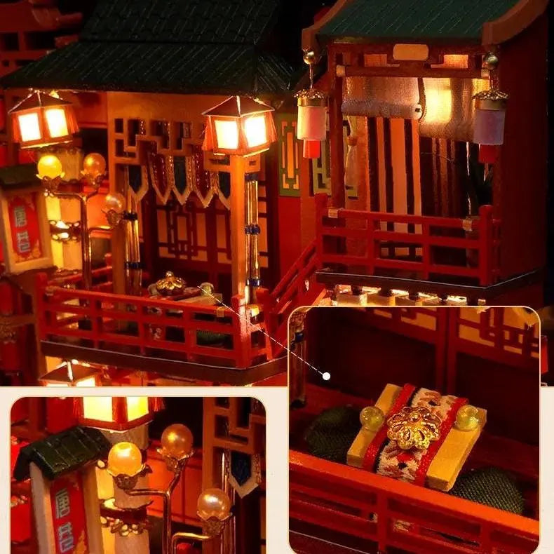 DIY Book Nook Kit Tang Dynasty Festival Alley Chinese Alley DIY Bookend Diorama Scenery Bookshelf Decor