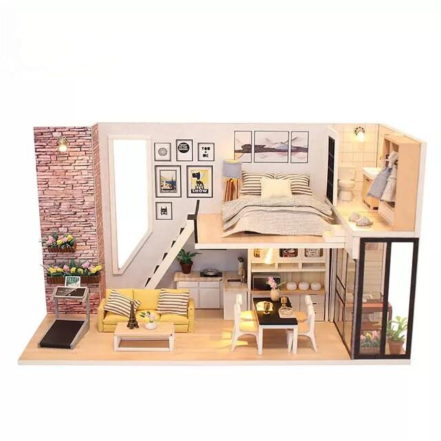 DIY Dollhouse Modern Duplex Living Room Miniature House Toys For Children New Year Christmas Gift Adult Craft - Rajbharti Crafts