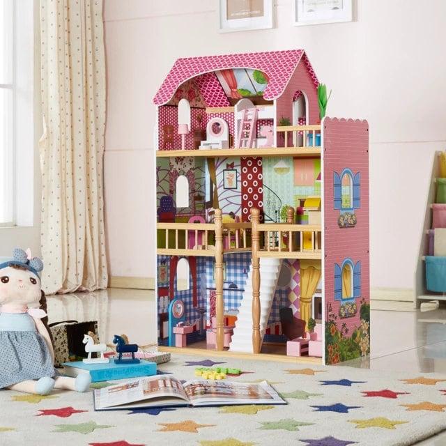 Large Dollhouse Pretend Play Simulation Dollhouse Made with Original Solid Wood Large Bookcase Dollhouse With Furniture Best Children Gift - Rajbharti Crafts