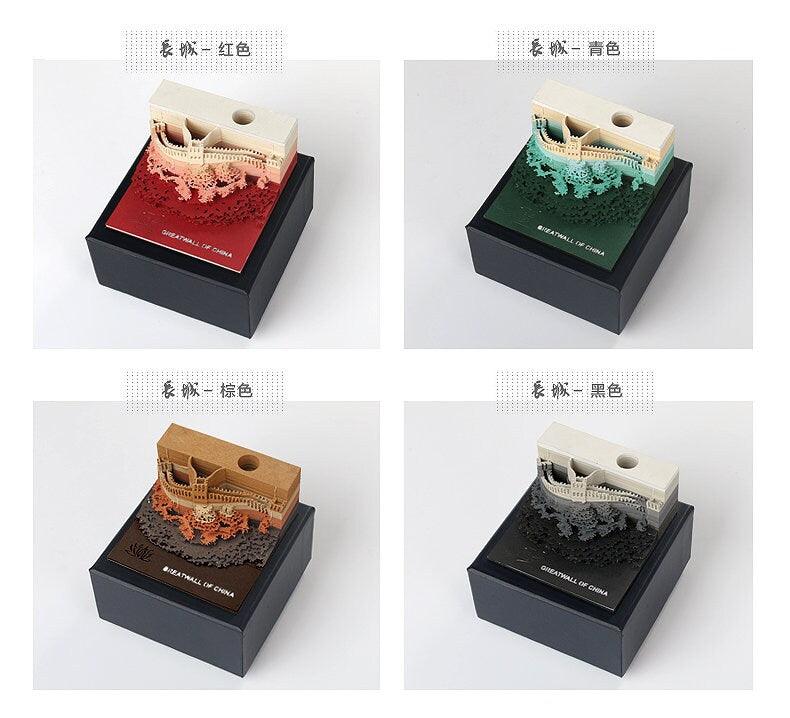 Great Wall Of China Model Building 3D Note Pad - 3D Art Memo Pad - Omoshiroi Block - Post Notes - DIY Paper Craft - Stationery Toys With LED - Rajbharti Crafts