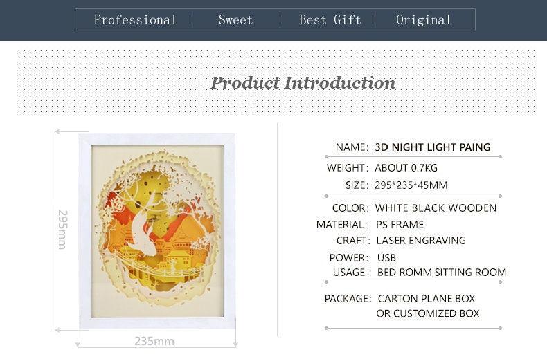 Bedside Lamp Shadow Box - 3D Paper Cut Light Box - Wall Hanging - Paper Cut Lamp - Decorative 3D Night Lamp With Frame,LED - Photo Frame - Rajbharti Crafts