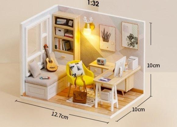 DIY Dollhouse Kit Sunshine Study Room Modern Living Room Miniature With Mini Guitar Children New Year Christmas Gift Adult Craft - Rajbharti Crafts