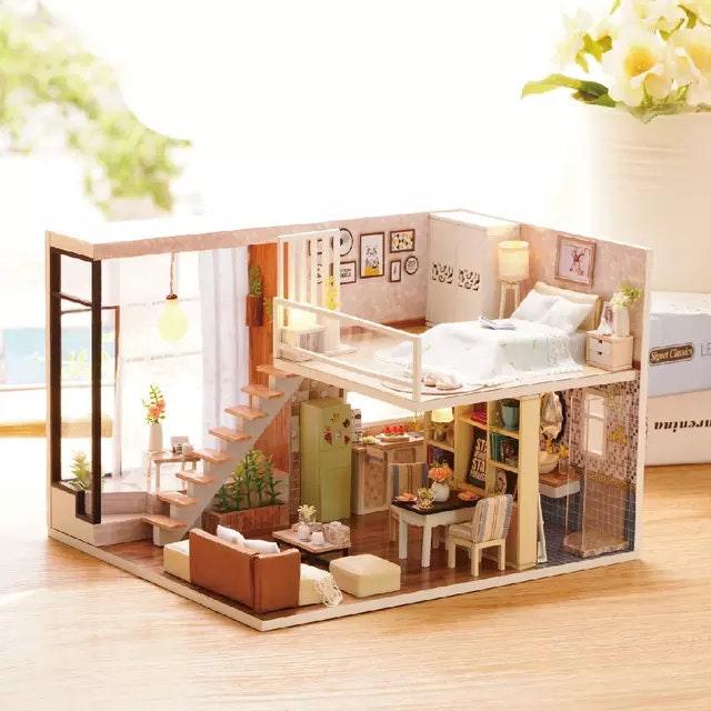 DIY Dollhouse Modern Duplex Living Room Miniature DIY Dollhouse Kit House Toys For Children New Year Christmas Gift Adult Craft - Rajbharti Crafts