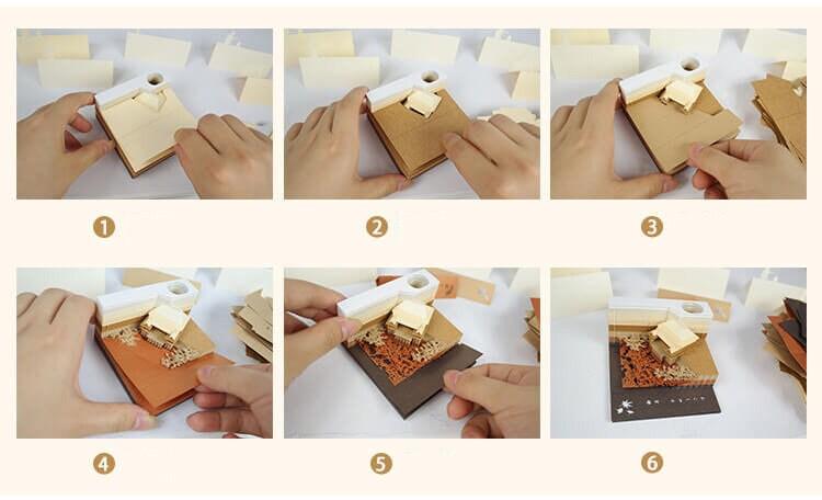 Japanese Architectural Model Building 3D Note Pad - Sticky Memo Pad - Omoshiroi Block - Post Notes - DIY Paper Craft - Stationery Toys Gift - Rajbharti Crafts