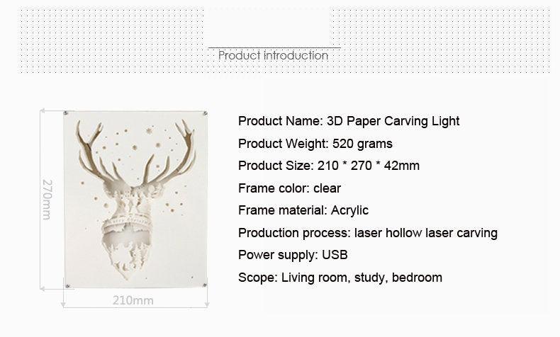 Merry Christmas Shadow Box - 3D Paper Cut Light Box - Christmas Light Box - Wall Hanging - Paper Cut Lamp - Decorative 3D Night Lamp - Deer - Rajbharti Crafts