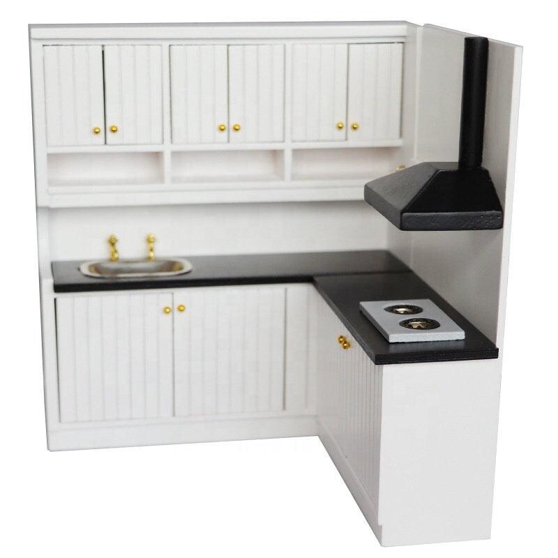 1:12 Scale - Dollhouse Kitchen Furniture Set 2 Pcs Kitchen Cabinet with Sink and Stove Ventilator - Miniature Dollhouse Furniture - Rajbharti Crafts