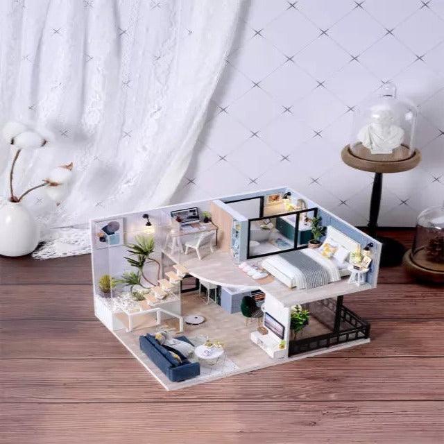 DIY Dollhouse Kit - Modern Living Room Miniature Doll House Kit - Duplex Apartment Doll House Kit - Birthday, Christmas Gift Adult Craft - Rajbharti Crafts