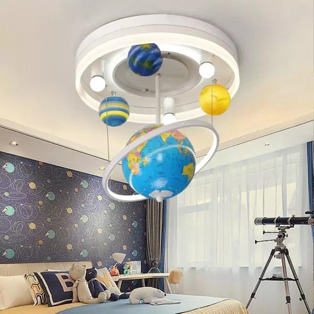 Kids Room Decor - Chandelier Pendant Ceiling Lights - Solar System Chandelier Lamp With Earth Globe - Kids Room Space Theme Decor Ceiling - Rajbharti Crafts