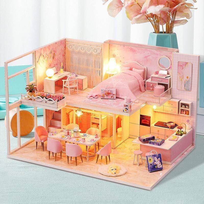 Handmade Diy Dollhouse Kits DIY Dollhouse Kit Modern Living Pink