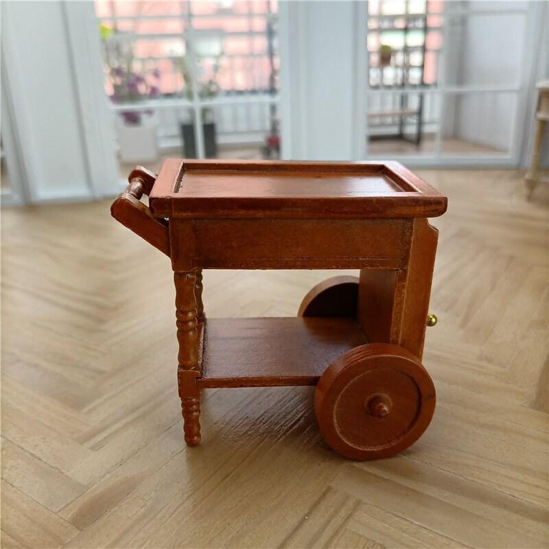 1:12 Scale - Dollhouse Miniature Dinning Cart - Wooden Retro Food Serving Cart - Miniature Dinning Car - Miniature Tea Serving Cart - Rajbharti Crafts