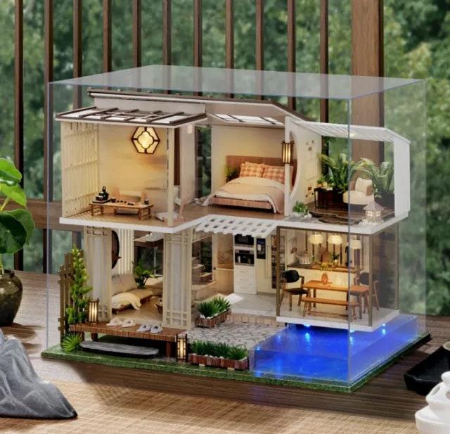 Japanese Style DIY Dollhouse Kit Miniature With Swimming Pool Duplex House Two Story Dollhouse Japanese Villa Style Miniature Dollhouse Kit - Rajbharti Crafts