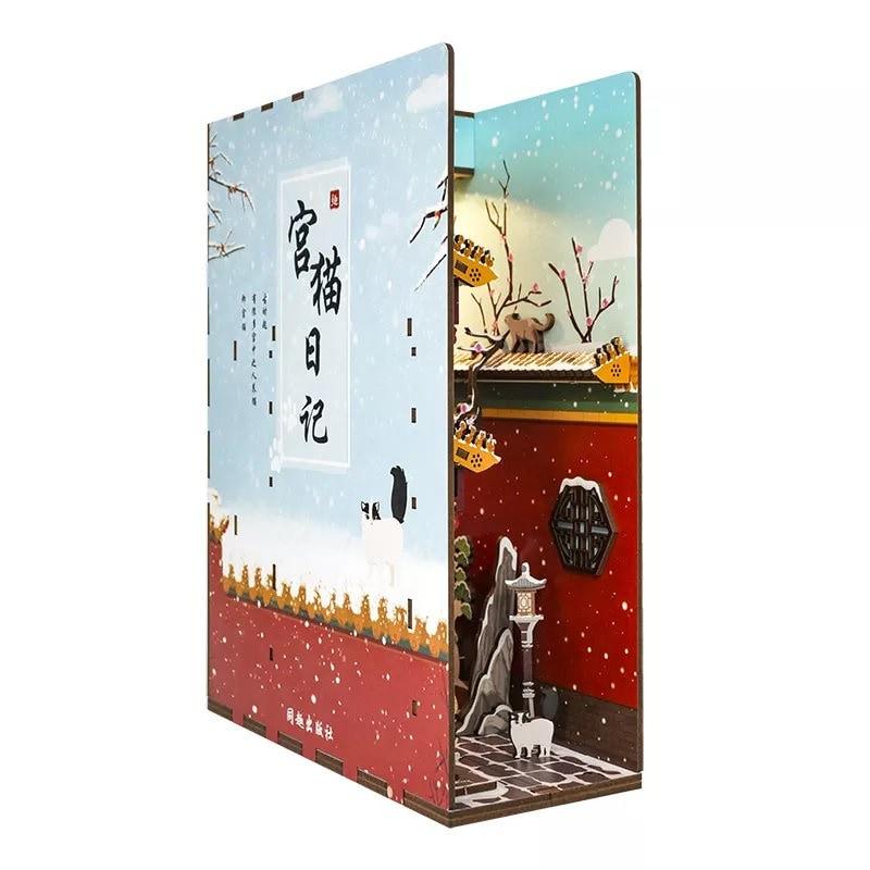 Cats Diary Book Nook - DIY Book Nook Kits Book Doll House Book Shelf Insert Book Scenery Bookends Bookcase with Light Model Building Kit - Rajbharti Crafts