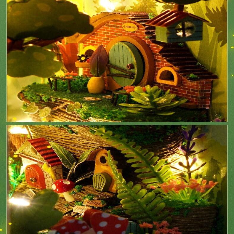 DIY Book Nook Kits Butterfly In Forest - Colmar Town Coffee Shop Book Shelf Insert Firefly Forest Alley Book Nooks with LED Building Kit - Rajbharti Crafts