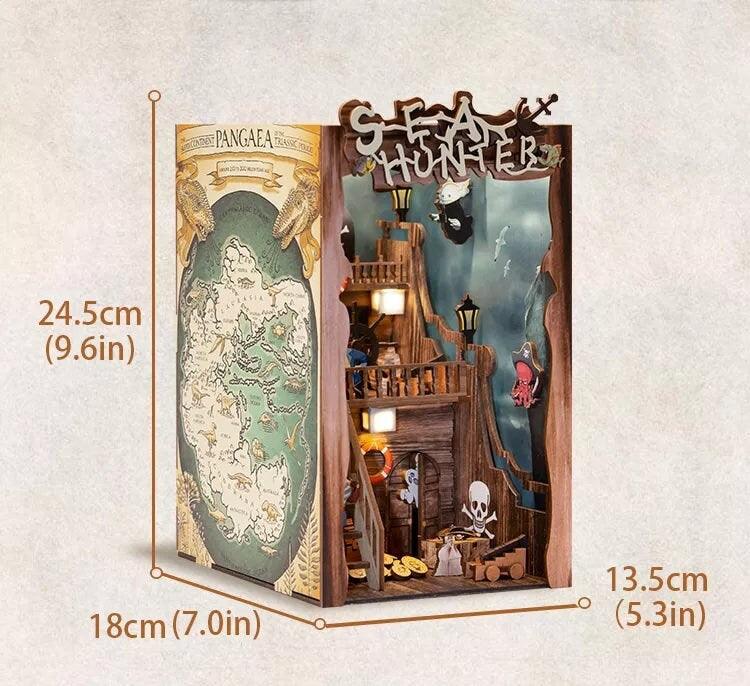 Sea Hunters Book Nook - DIY Book Nook Kits Sea Pirates Book Shelf Insert Book Scenery Bookends Bookcase with Light Model Building Kit - Rajbharti Crafts