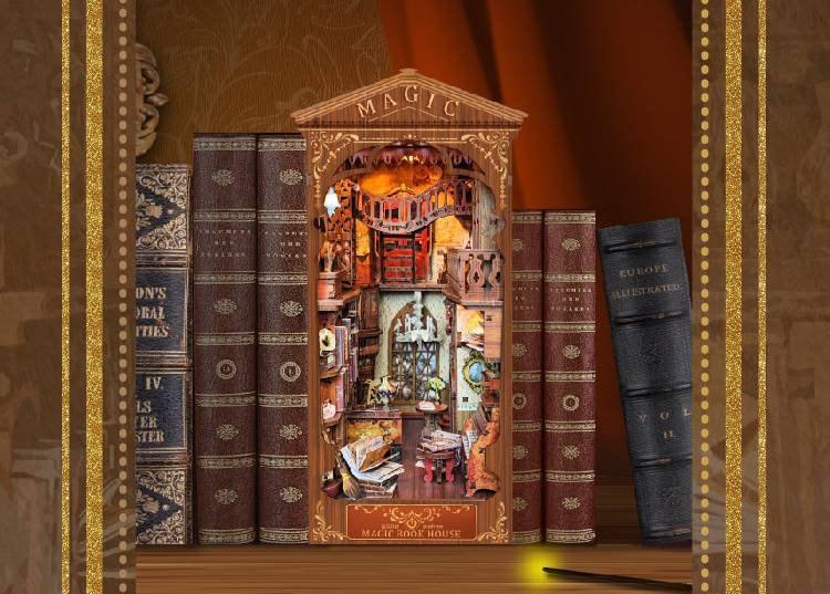 Magic Book House - Eternal Bookstore Book Nook - DIY Book Nook Kits Library Book Shelf Insert - Rajbharti Crafts