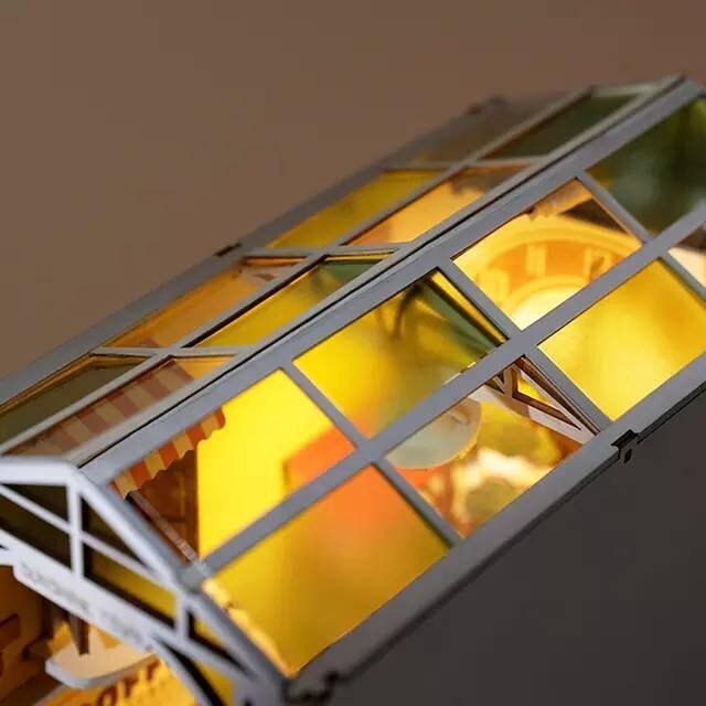 DIY Book Nook Kits - Sunshine Town Book Nooks - Book Store DIY Book Shelf Insert Decorative Bookends Bookcase with LED Building Kit - Rajbharti Crafts