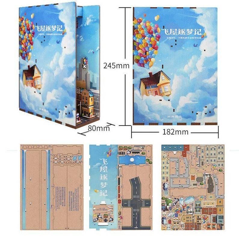 Balloons In The Sky - DIY Book Nook Kits Book Doll House Book Shelf Insert Book Scenery Bookends Bookcase with Light Model Building Kit - Rajbharti Crafts