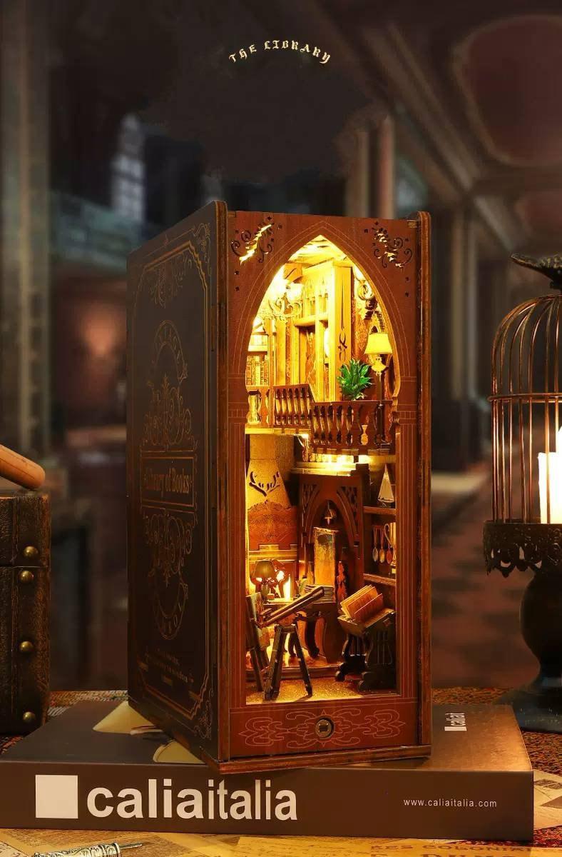 Books Library Book Nook - Eternal Bookstore Book Nook - DIY Book Nook Kits Book Shelf Insert Book Shop Bookends with LED Model Building Kit - Rajbharti Crafts