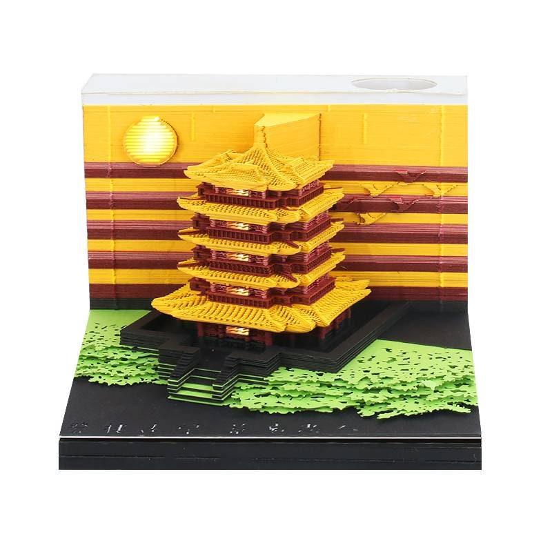 Chinese Garden Pavilion 3D Note Pad Artistic Chinese Pagoda Memo Pad Japanese Pavilion Note Pads Omoshiroi Blocks DIY Paper Crafts - Rajbharti Crafts