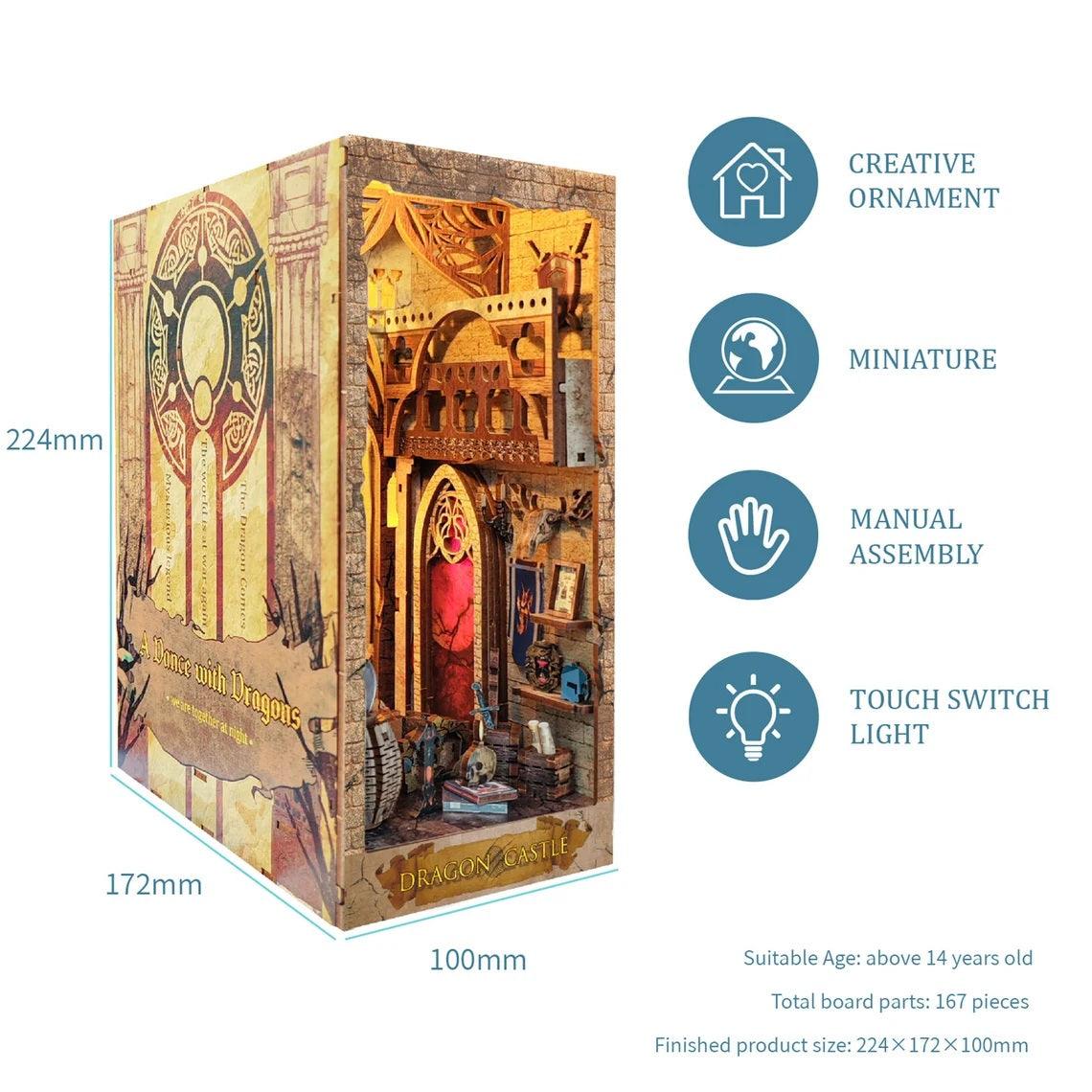 DIY Book Nook Kits - Dragon Castle Book Nooks Decorative Book Shelf Insert Magic Book Corners - Rajbharti Crafts