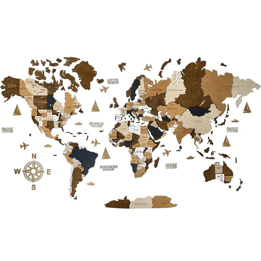 3D World Map Wall Decor Wooden Solid Color Traveler's World Map Room Decor Puzzles